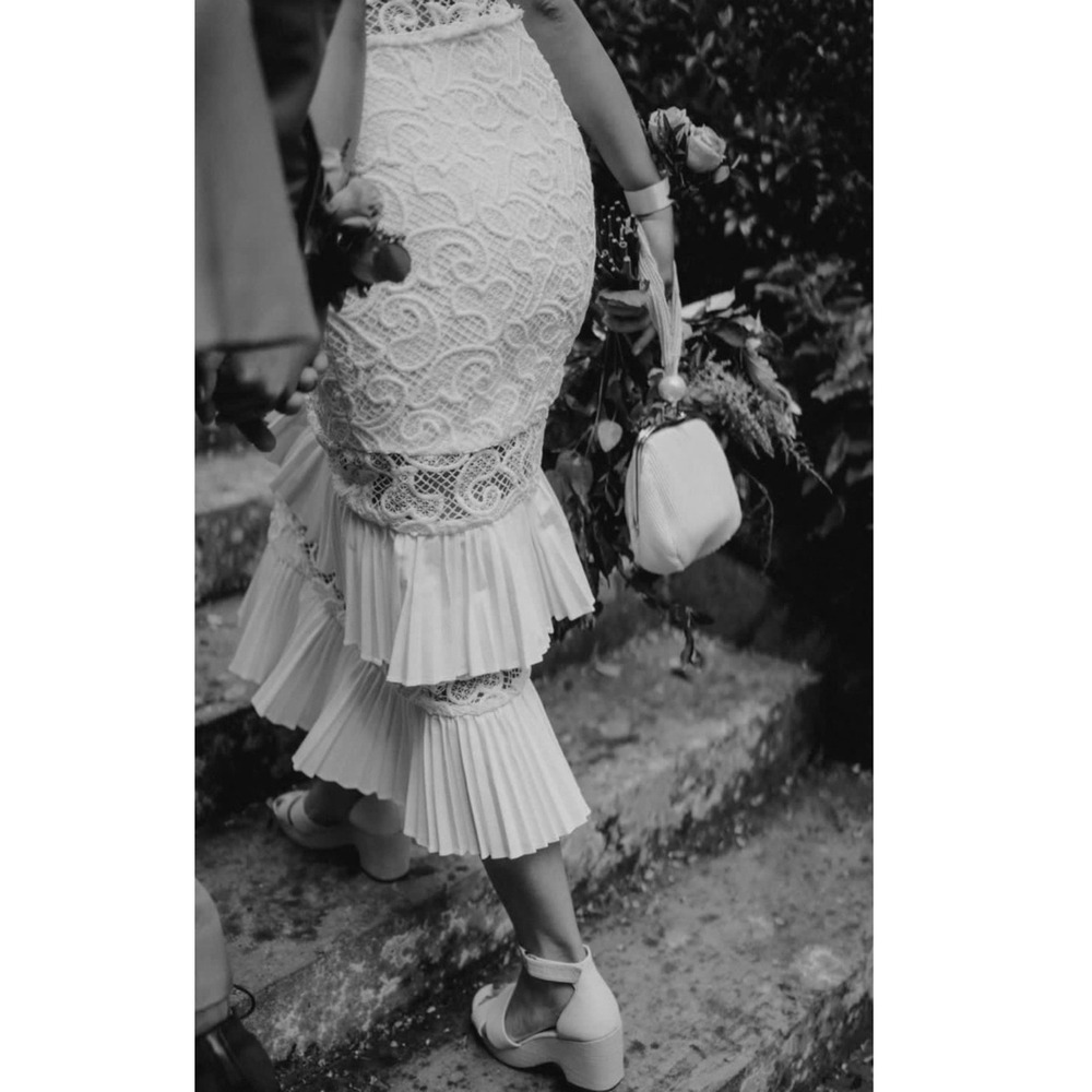 ALEXIS Lyssa Tiered Skirt Dress White Lace Bridal Size Small Wedding Coquette - Picture 11 of 16